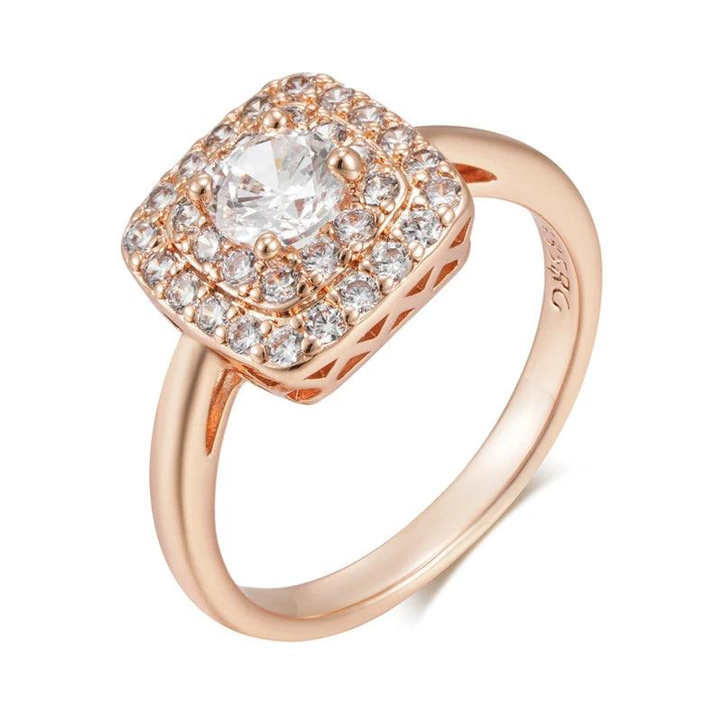 Fabulous 14K Rolled Rose Gold Square Trend Shiny AAA Zircon Diamonds Rings for Women - Daily Fine Jewellery