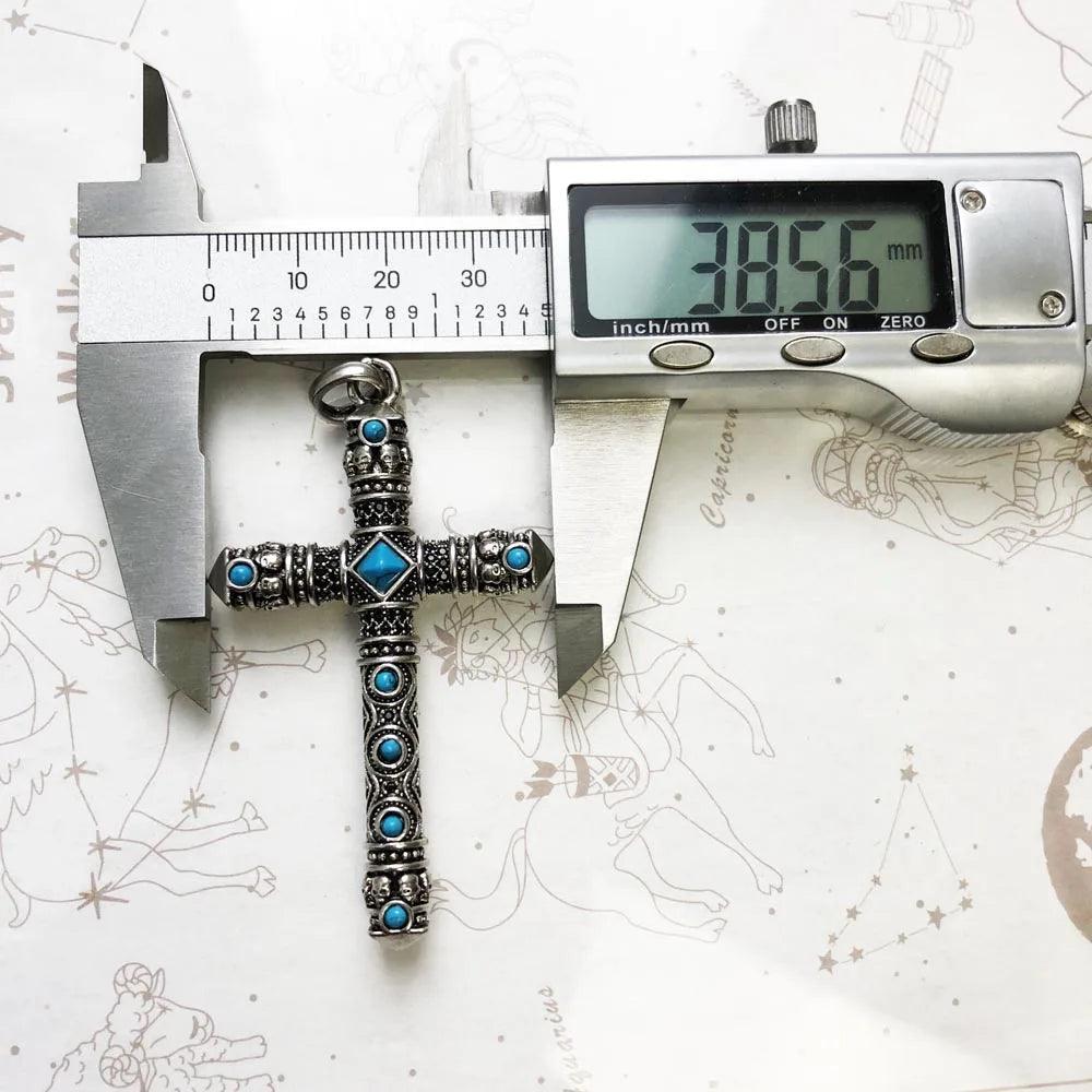 Beautiful Blue Stone Pendant Cross, Brand New Pure 925 Sterling Silver Turquoise Faith Gift For Women and Men - The Jewellery Supermarket