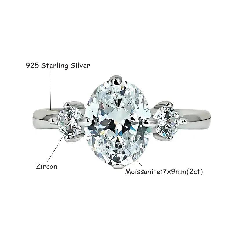 Exquisite GRA Certified 2CT Oval Cut Moissanite Diamonds Engagement Wedding Ladies Rings 925 Silver Fine Jewellery
