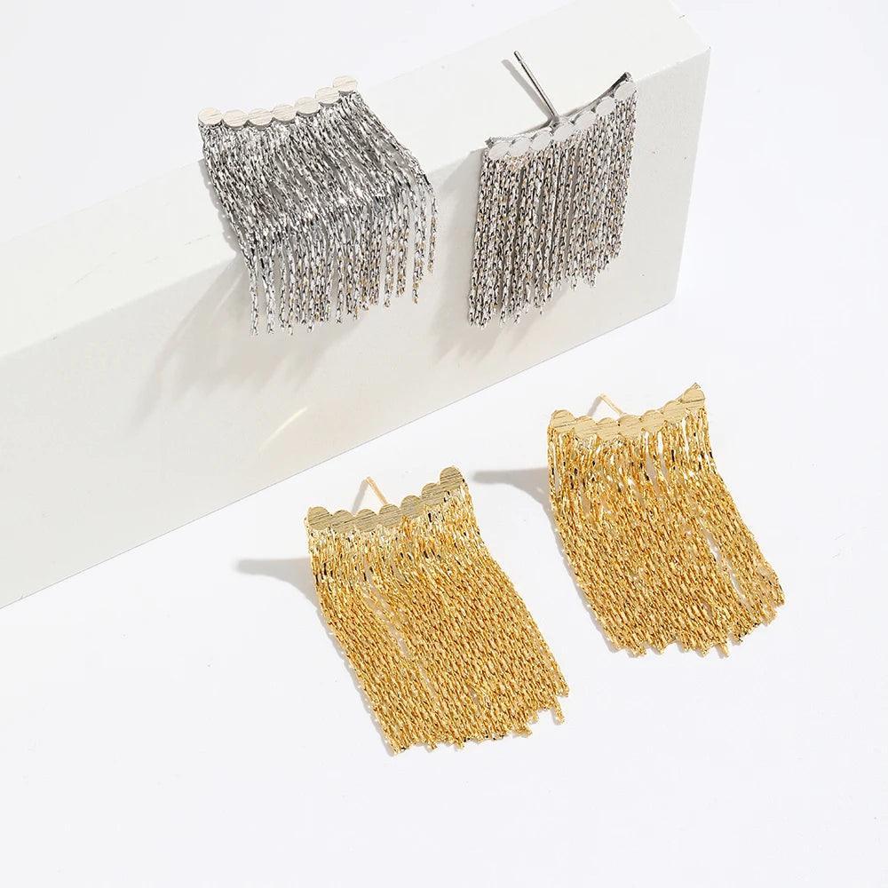 Fashion Statement Long Gold Plated Bling Tassel Earrings For Women and Girls - Stainless Steel Daily Fashion Jewellery - The Jewellery Supermarket
