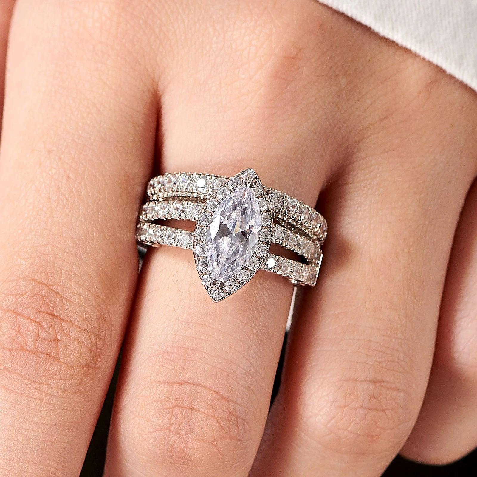 Amazing Marquise or Emerald Cut AAAAA Quality High Carbon Lab Created Diamond Luxury Ring Sets for Women - The Jewellery Supermarket