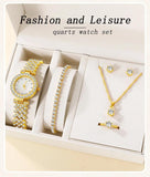 New 6PCS Set Luxury Necklace Earring Rhinestone Fashion Casual Ladies Bracelet Set Watches for Women - - The Jewellery Supermarket