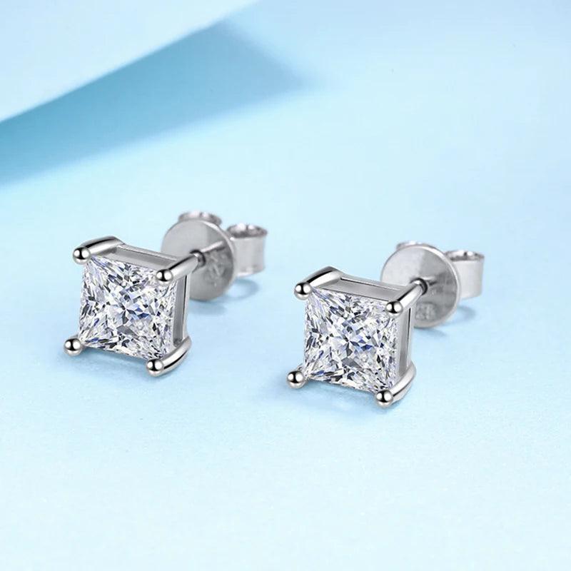 Remarkable 2 Carat Princess Cut 18K WGP Moissanite Diamonds Earrings for Men/Women - Sterling Silver Fine Jewellery - The Jewellery Supermarket