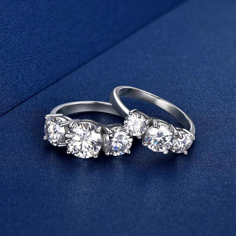 Marvelous 2CT, 4CT D Colour 3 Stone Moissanite Diamond 925 Sterling Silver Wedding Promise Fine Jewellery Rings - The Jewellery Supermarket