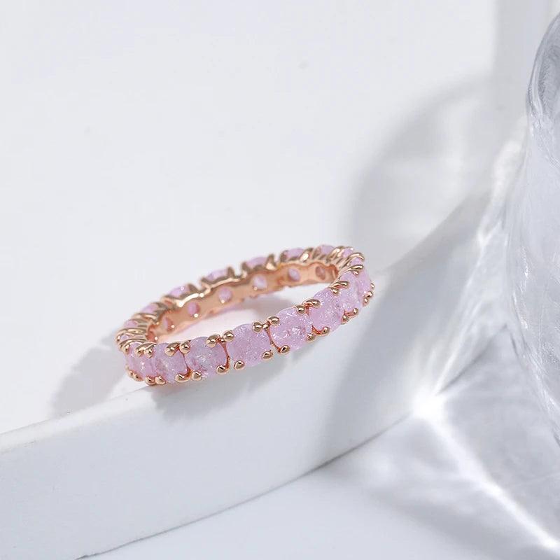 New Round Cut AAA Emerald Zircon Ring for Women Luxury 14K Rolled Rose Gold Promise Ring - Fine Jewellery