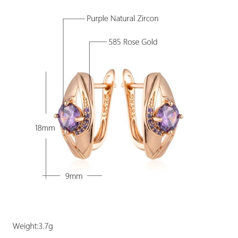 New Arrival French Design Bling 14K Rolled Rose Gold AAA Purple Zircon Crystals Earrings - Glossy Party Jewellery
