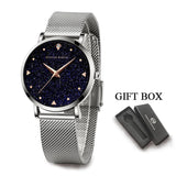 Elegant Luxury Ladie's Watch,  Fashionable Frosted Dial Rhinestone Rose Gold Tone Stainless Steel Mesh Strap Watches