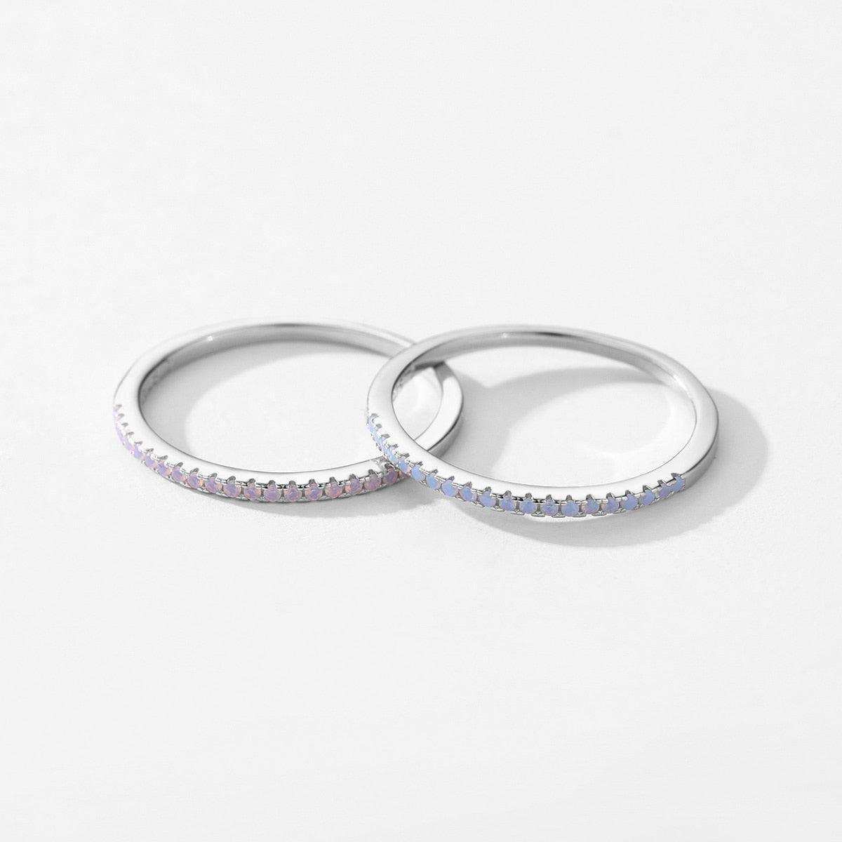 Sterling Silver Exquisite Slim Stackable Rings Clear AAAA Simulated Gradient Pink Blue Crystal Ring Fine Jewellery - The Jewellery Supermarket