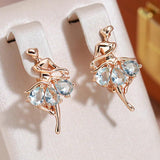 Latest Fashion Elegant Trendy Jewellery 14K Rose Gold Filled Oval Blue AAA Zircon Diamonds Dancing Women Earrings