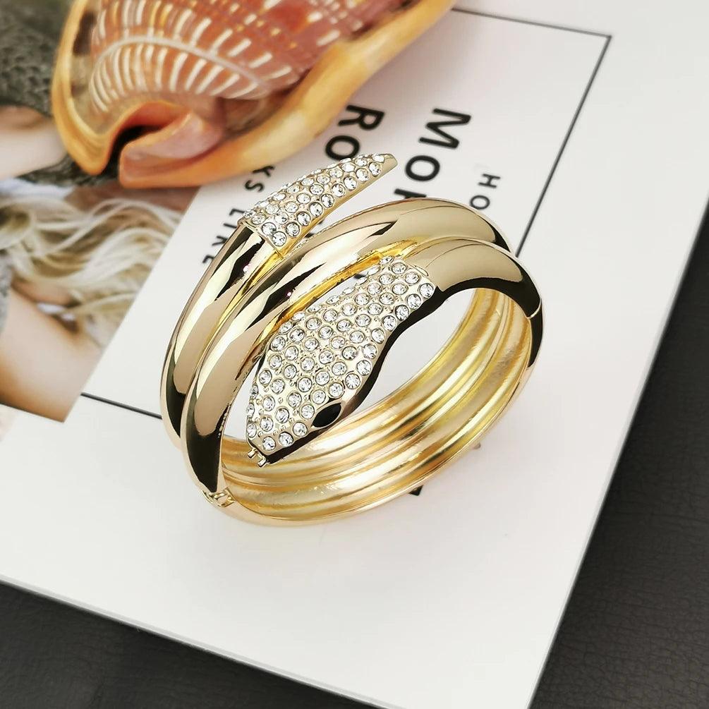 Punk Snake Cuff Bracelet Rhinestone Animal Alloy Bangles for Women - Statement Fashion Jewellery Big Bracelets