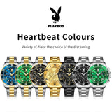 PLAYBOY Casual Business New Original Stainless Steel Multifunction Waterproof Luxury Quartz Men's Watches