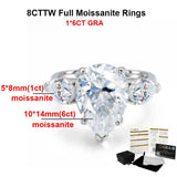 Waterdrop Shape 3 Stones 8 Carat Pear Cut Silver Moissanite Rings, 18K Gold Plated Engagement Wedding Jewellery