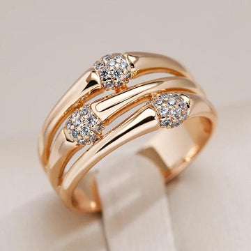 Excellent Unique Fashion 14K Rolled Rose Gold with AAA Zircon Diamonds Wide Big Rings for Women - Modern Jewelry