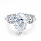 Waterdrop Shape 3 Stones 8 Carat Pear Cut Silver Moissanite Rings, 18K Gold Plated Engagement Wedding Jewellery