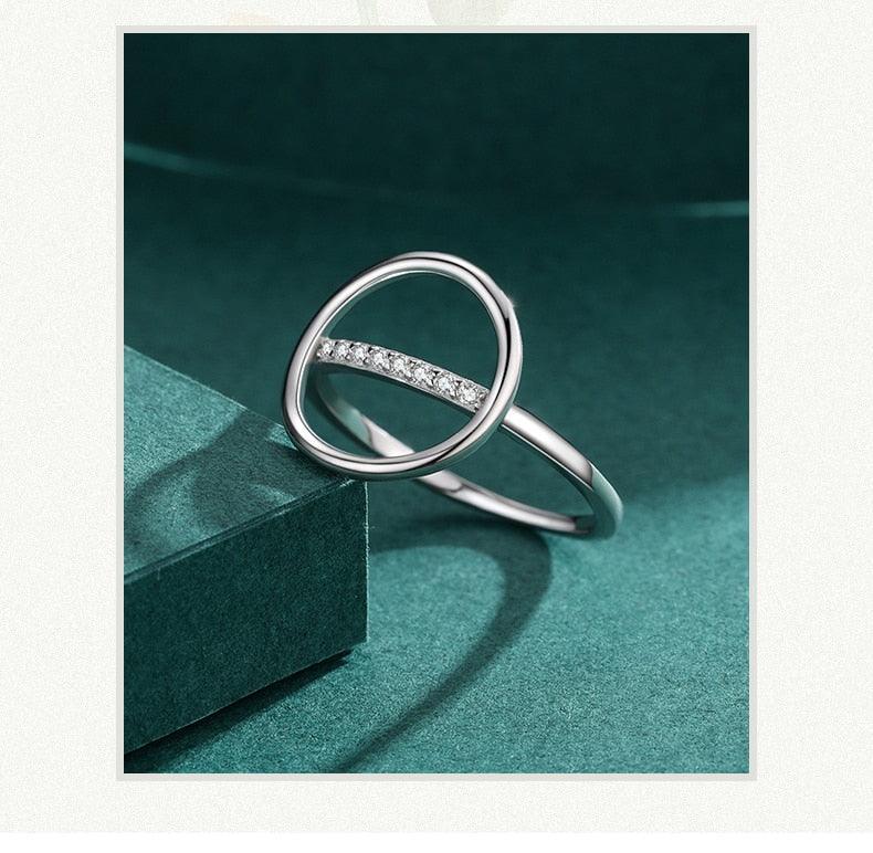 Genuine Silver Round Ring - Dazzling Clear AAAA Simulated Diamonds Simple Geometric Design Fine Jewellery - The Jewellery Supermarket