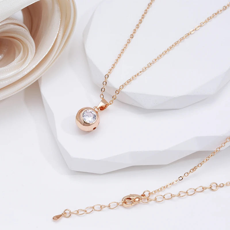Sparkling Rolled 14K Rose Gold AAA Zircon Damond Round Pendant Necklace For Women - Trendy New Jewellery