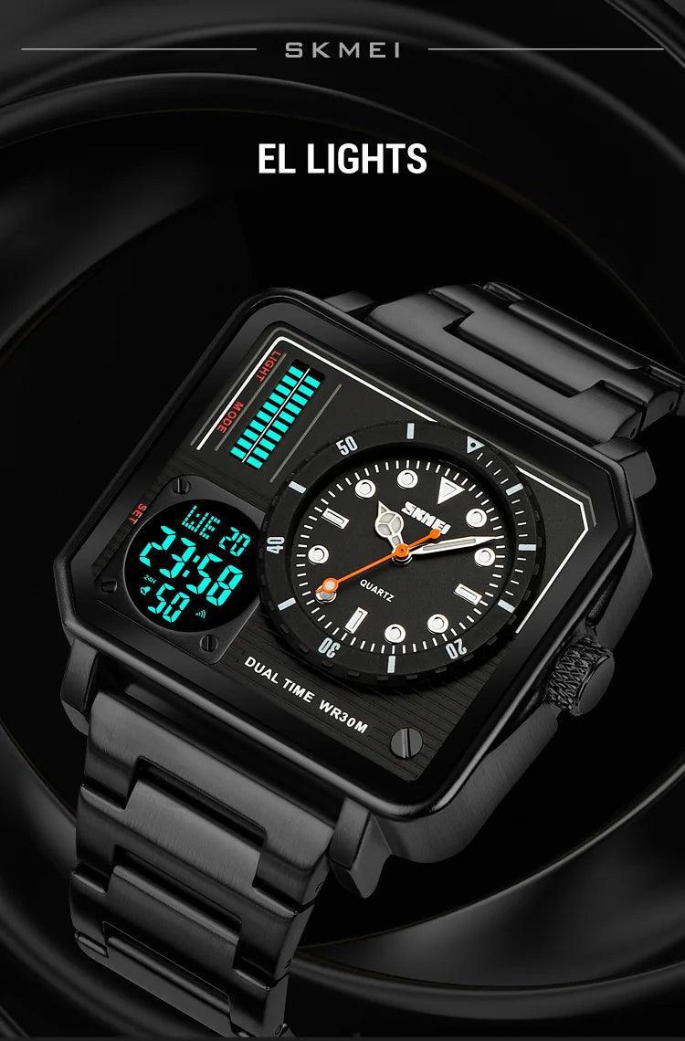 Trendsetter Casual 2 Display Chrono Hipster Waterproof Steel Bracelet Back Light Analog Digital Sport Watches - The Jewellery Supermarket