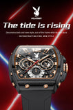 PLAYBOY Top Brand High Quality Multifunction Original Fashion Waterproof Silicone Strap Quartz Watch for Men