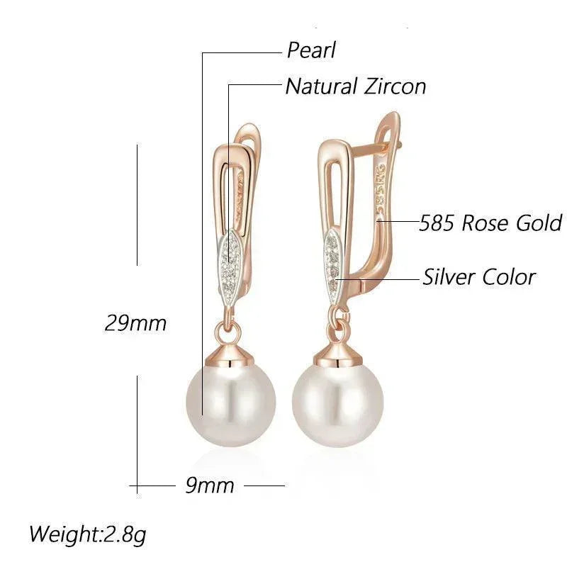 Luxury Unique Geometric Filled Rose Gold of 14-Karat Purity Pearl Drop Earrings for Women - Boho Ethnic Jewellery