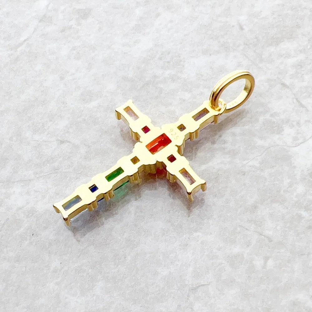 Brand New Fine Cross with Colourful Stones Gold Plated 925 Sterling Silver Pendant Jewellery Chistian Faith Gift - The Jewellery Supermarket
