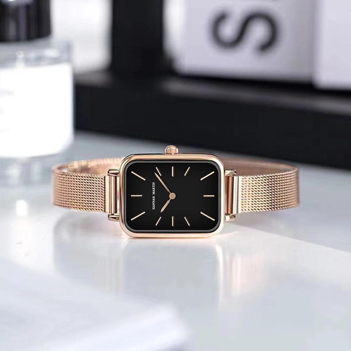 Super Elegant Rectangle Ultrathin Nordic Style Quartz Movement Fashion Stainless Steel Mesh Bracelet Ladies Watches