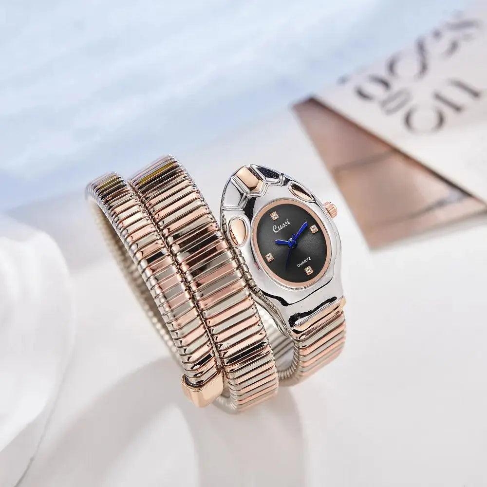 Unique Design Snake Watches for Women - Luxury Stainless Steel Quartz Fashion Lady Dress Jewellery
