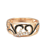 Unusual Black Enamel 14K Rolled Rose Gold AAA Zircon Diamonds Creative Ethnic Ring for Women Wedding Jewellery