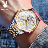 PLAYBOY Luxury Top Brand Fashion Automatic Mechanical Stainless Steel Waterproof Business Men's Watches for Men