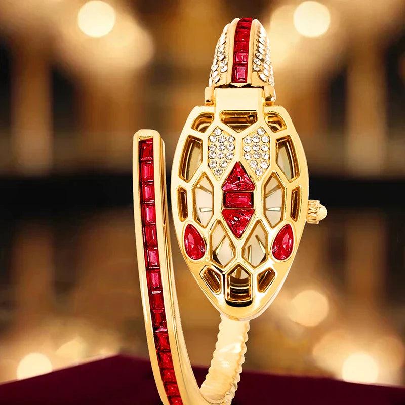 Luxurious Casual Style Honeycomb Case One Piece Women's Steel Band Snake-Shaped Snake Body Red Eye Quartz Watch
