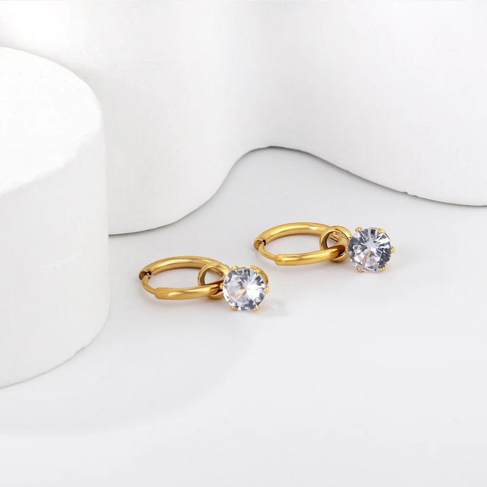 New Exquisite Stainless Steel White Cubic Zirconia Crystals Hoop Waterdrop Star Heart Round Earrings For Women and Girls - The Jewellery Supermarket