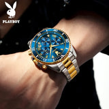 PLAYBOY Popular Original Stainless Steel Waterproof Quartz Multifunction Casual Fashion Trend Mens Watches