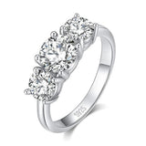 Luxury 3 Stone Round Cut D Colour 4CT Moissanite Diamonds Rings Sterling Silver 18KGP Engagement Wedding Jewellery