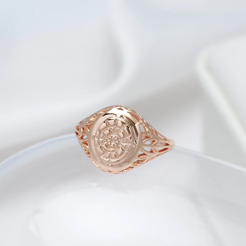 New Arrival 14K Rolled Rose Gold Fashion Glossy Unique Pattern Round Rings Ethnic Bride Wedding Jewellery