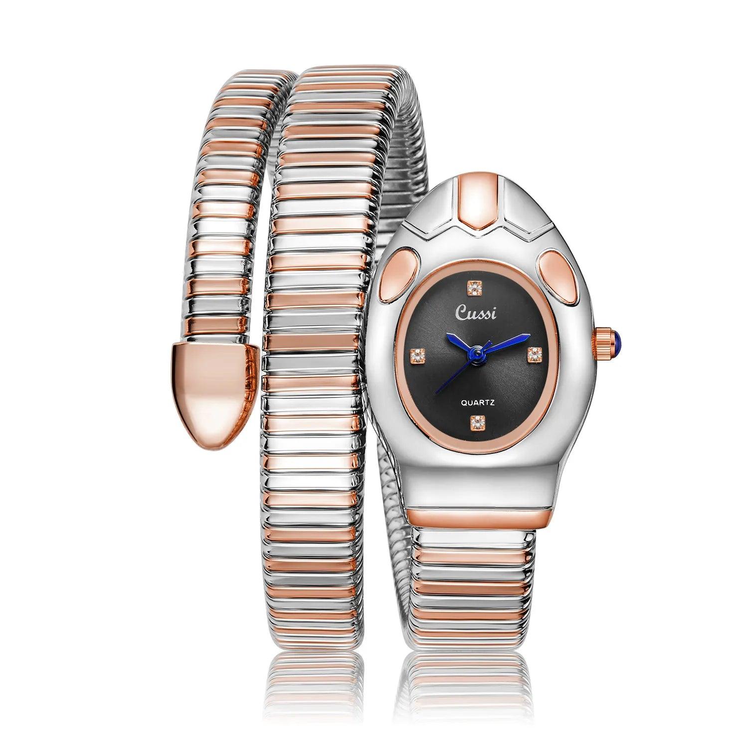 Unique Design Snake Watches for Women - Luxury Stainless Steel Quartz Fashion Lady Dress Jewellery