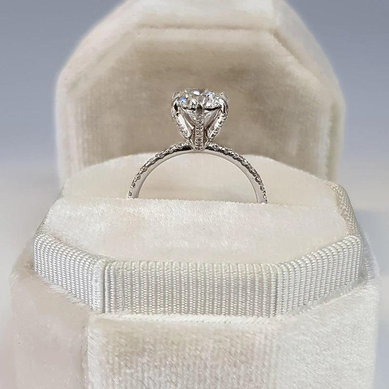 925 Sterling Silver 6.5mm Round Cut D Colour VVS1 Moissanite Solitaire Engagement Wedding Rings, Fine Jewellery