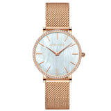 Elegant Luxury Women Watch Quartz Movement Shell Dial Rhinestone Stainless Steel Fashion Waterproof Wristwatches