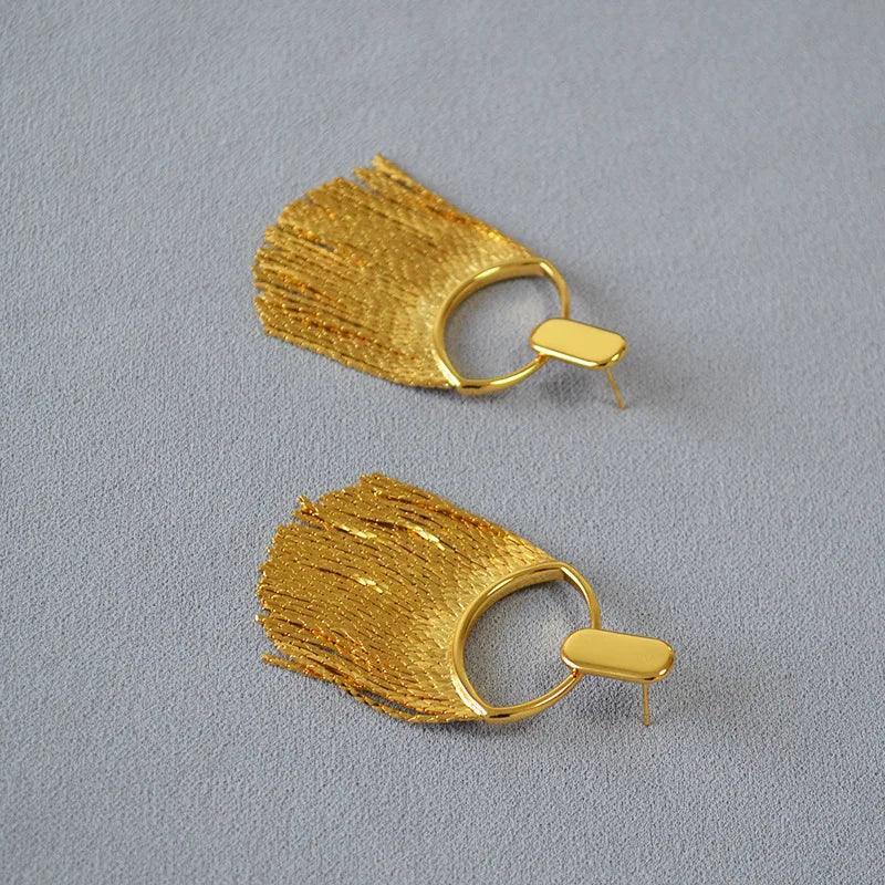 Fashion Statement Long Gold Plated Bling Tassel Earrings For Women and Girls - Stainless Steel Daily Fashion Jewellery - The Jewellery Supermarket