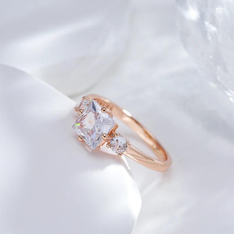 Dazzling Square AAA Zircon Crystals 14K Rolled Rose Gold Ring for Women - High Quality Daily Fine Jewellery