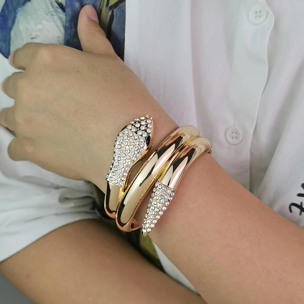 Punk Snake Cuff Bracelet Rhinestone Animal Alloy Bangles for Women - Statement Fashion Jewellery Big Bracelets
