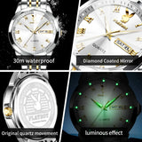 PLAYBOY Fashion Luxury High Quality Original Stainless Steel Waterproof Dual Calendar Luminous Quartz Men Watch