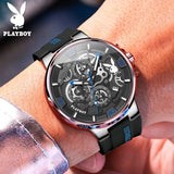 PLAYBOY Fashion Top Brand Luxury Silicone Sport Watch Quartz Date Waterproof Wristwatch Chronograph Mens Watches