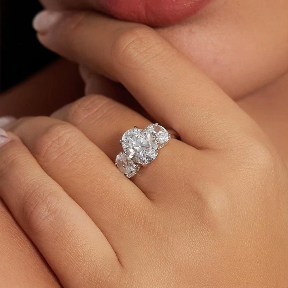 Sensational 3-Stones 6cttw Oval Cut Moissanite Wedding Engagement Ring Sterling Silver Fine Jewellery Rings With GRA
