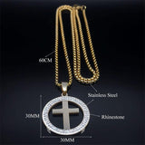 Cross AAA CZ Crystals Stainless Steel Round Pendant Necklace - Gold Colour Christian Chain Necklaces Jewellery - The Jewellery Supermarket