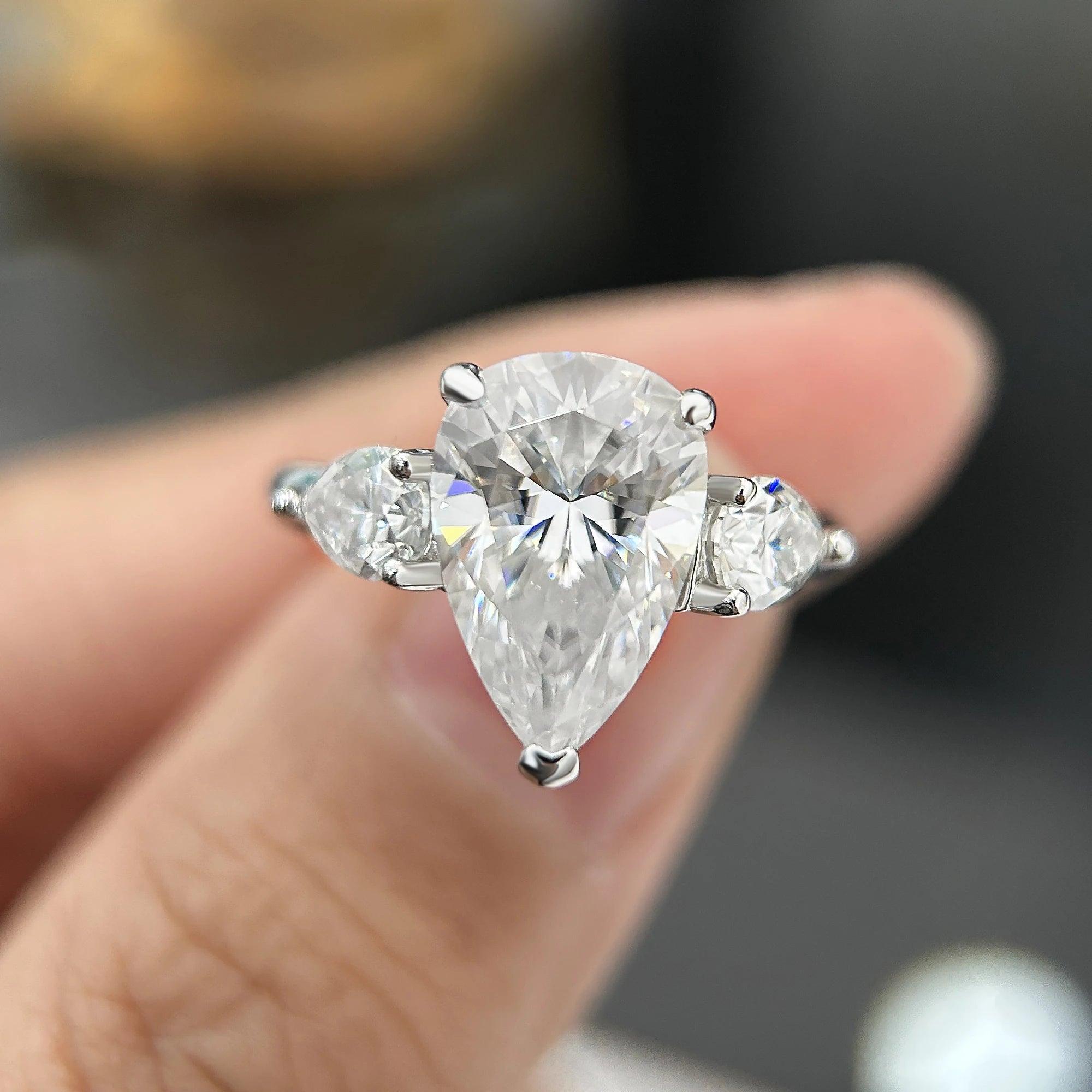 Waterdrop Shape GRA Certified 1-4CT Pear Cut 925 Sterling Silver Moissanite Diamonds Wedding Engagement Rings