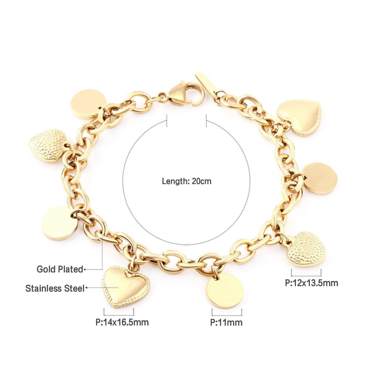 Fashion Star Heart Charm Layered Bracelets For Women -  Stainless Steel Paperclip Cuban Link Chain Jewellery - The Jewellery Supermarket