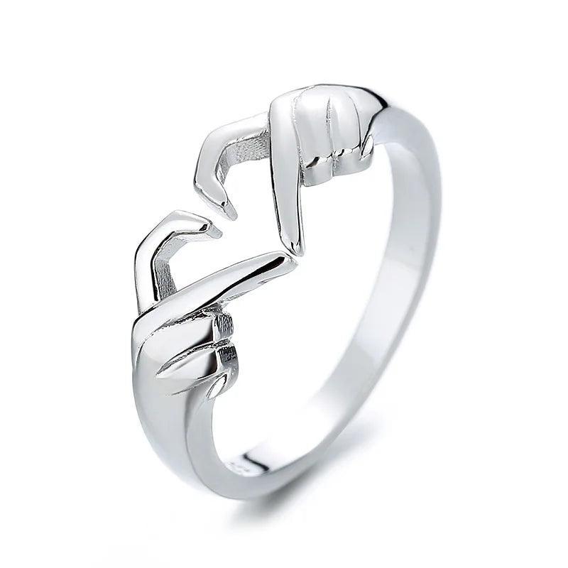 New Popular Romantic Heart Hand Hug Fashion Ring for Women and Girls -  Silver Color Punk Gesture Fashion Gift - The Jewellery Supermarket