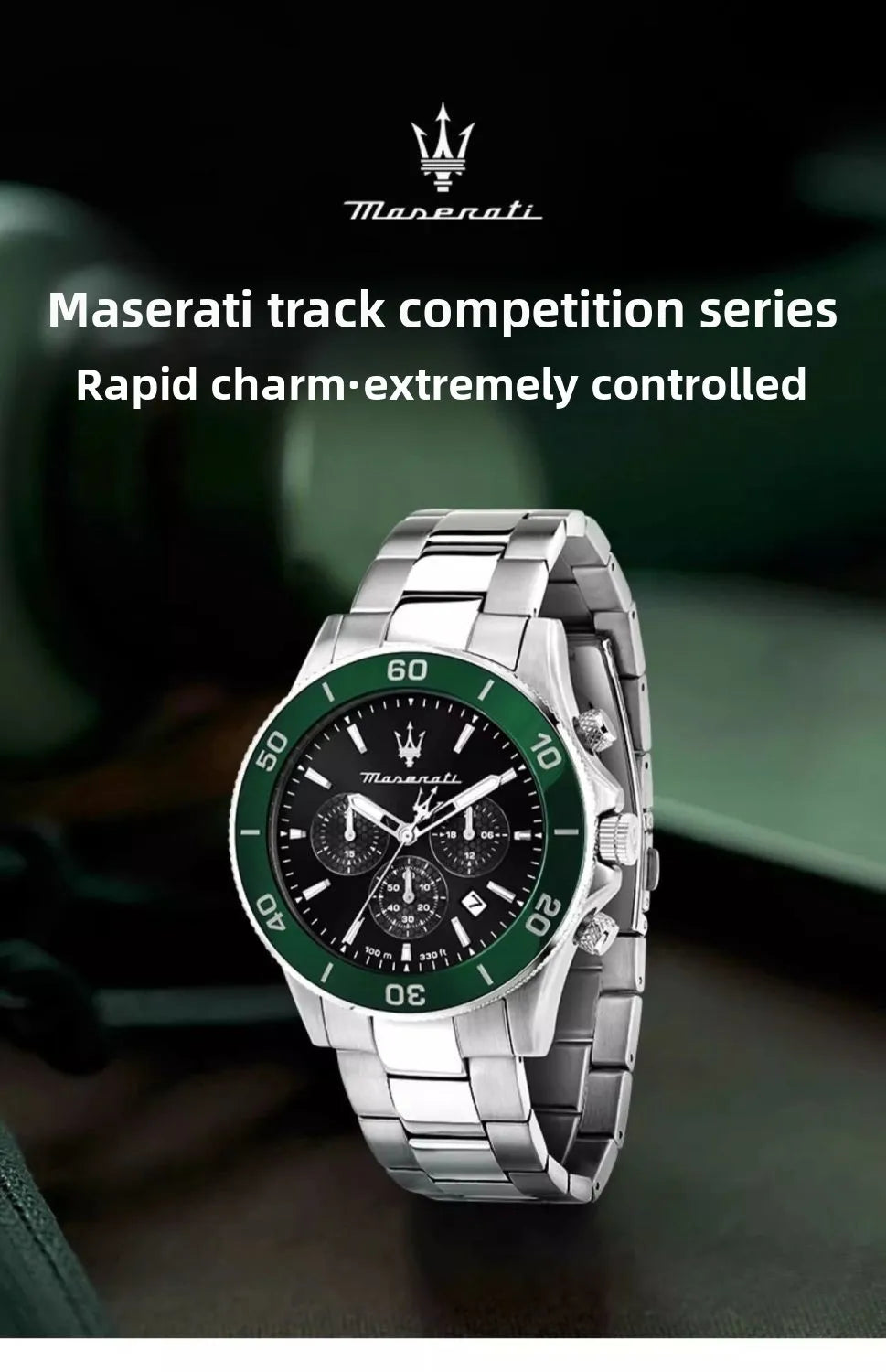 Maserati Original Green Water Ghost Trend Sports Watch Europe and America Style Authentic Quartz Wristwatch