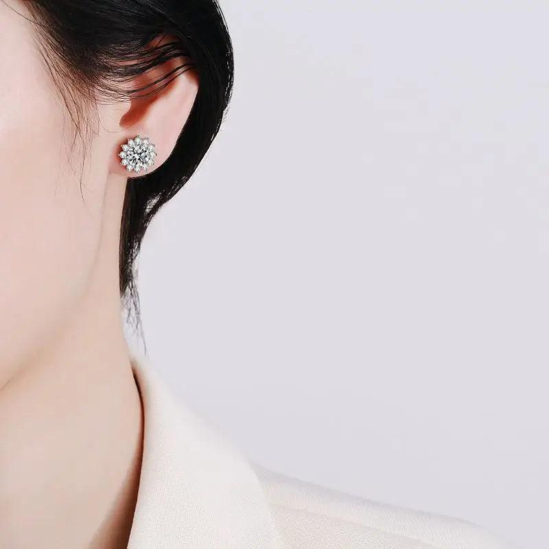 Sun Flower Brilliant HaloDesign D Colour 1ct Certified Moissanite Diamonds Stud Earrings for Women,  Fine Jewellery - The Jewellery Supermarket