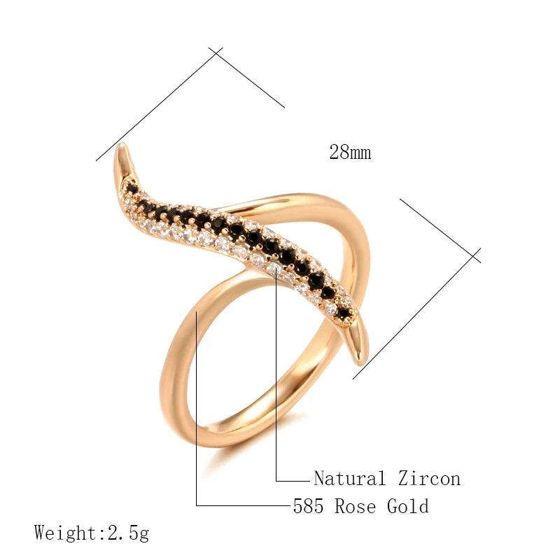 Unique Design White And Black AAA Zircon Diamonds Fashion 14K Rolled Rose Gold Daily Fine Jewellery Ring