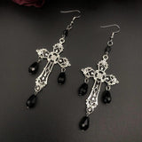 Gorgeous Fashion Black Cross Garnet and Crystal Chandelier Earrings - Large Gothic Statement Christian Jewellery - The Jewellery Supermarket